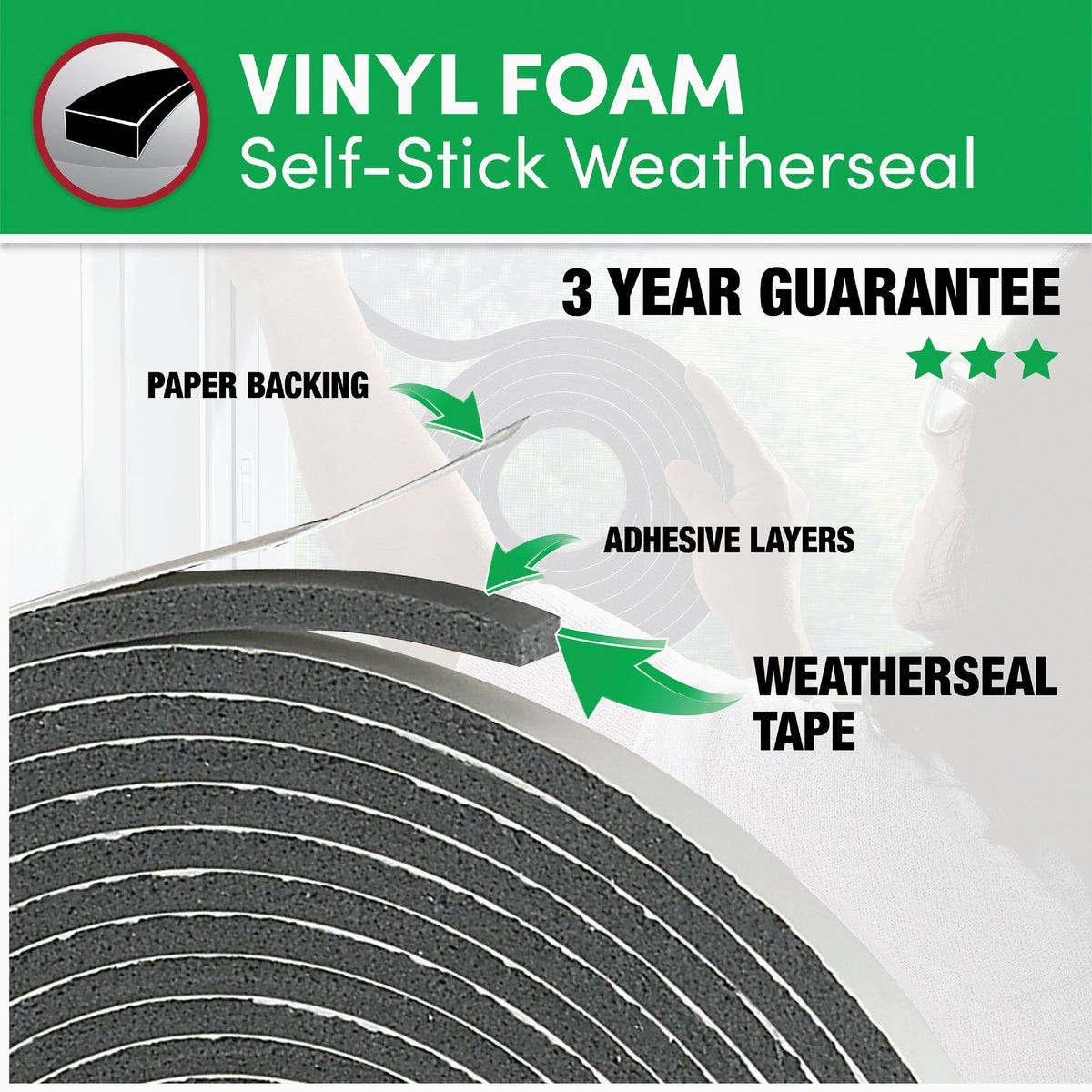 Frost King 3/8 In. W x 3/16 In. T x 17 Ft. L Charcoal Vinyl Foam Weatherstrip Tape - photo 4 Frost King 3/8 In. W x 3/16 In. T x 17 Ft. L Charcoal Vinyl Foam Weatherstrip Tape - photo 4