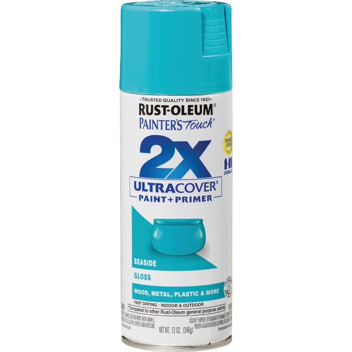 Rust-Oleum Painter's Touch 2X Ultra Cover 12 Oz. Gloss Paint + Primer Spray Paint, Seaside - photo 2