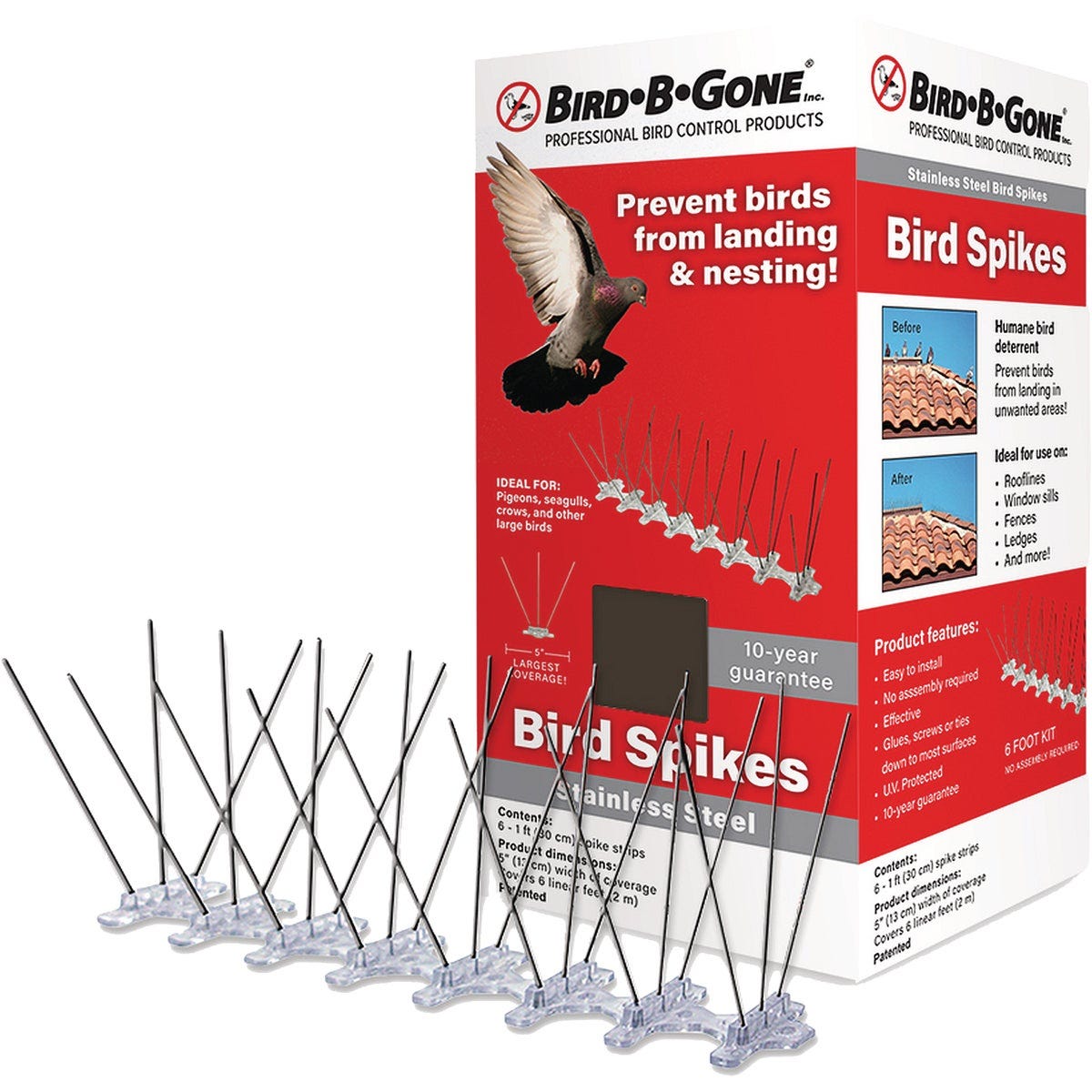 Bird-B-Gone 5 In. x 6 Ft. Stainless Steel Bird Repelling Spikes Bird-B-Gone 5 In. x 6 Ft. Stainless Steel Bird Repelling Spikes