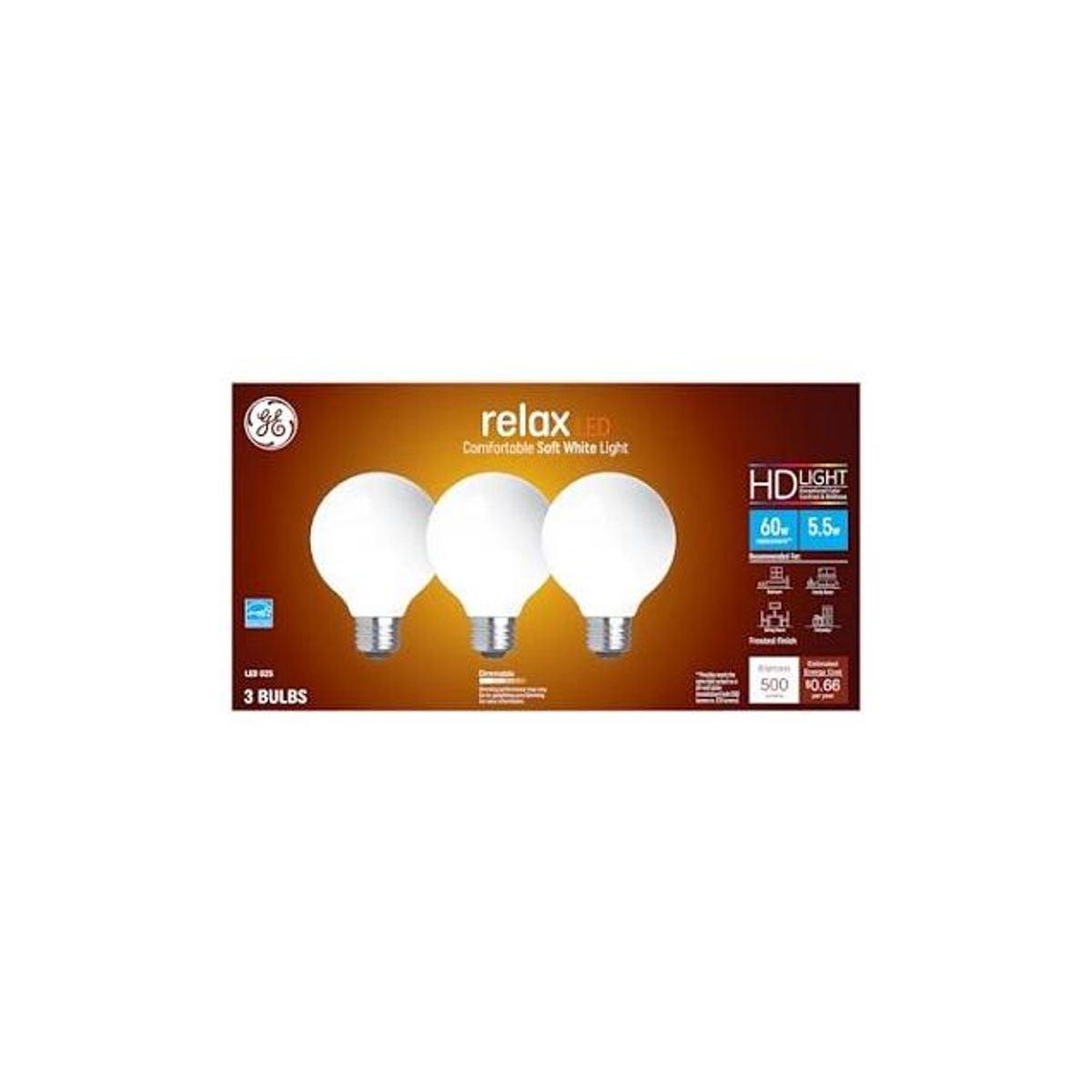 GE 3-Pack 5.5W 500 Lumens Soft White LED Globe Light Bulbs