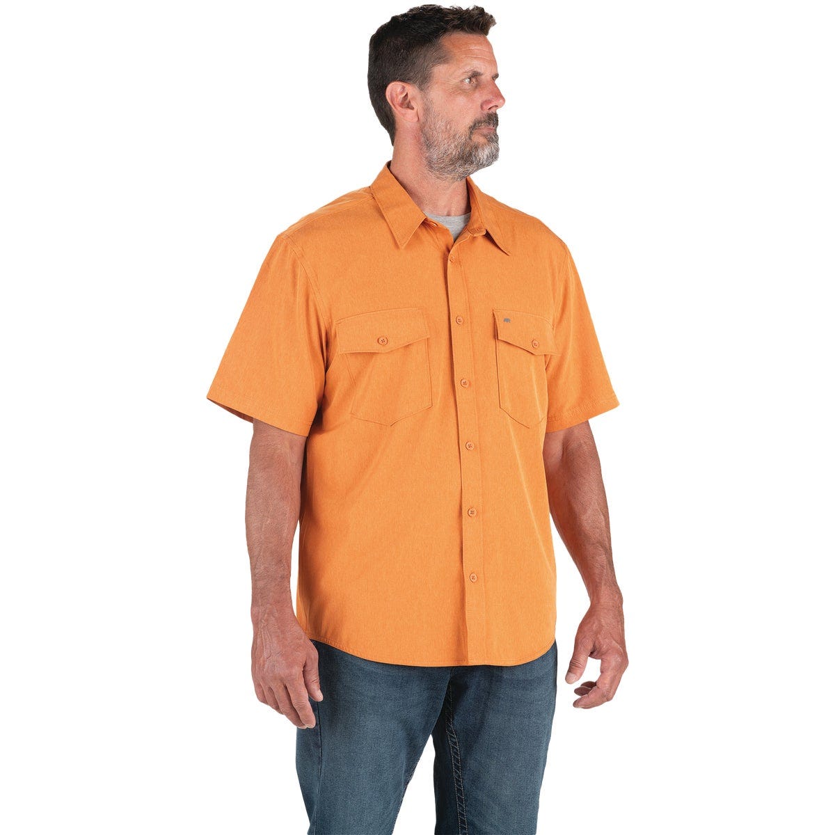 Berne Flex180 Men's Large Heathered Dusty Orange UPF Button Down Short Sleeve Shirt