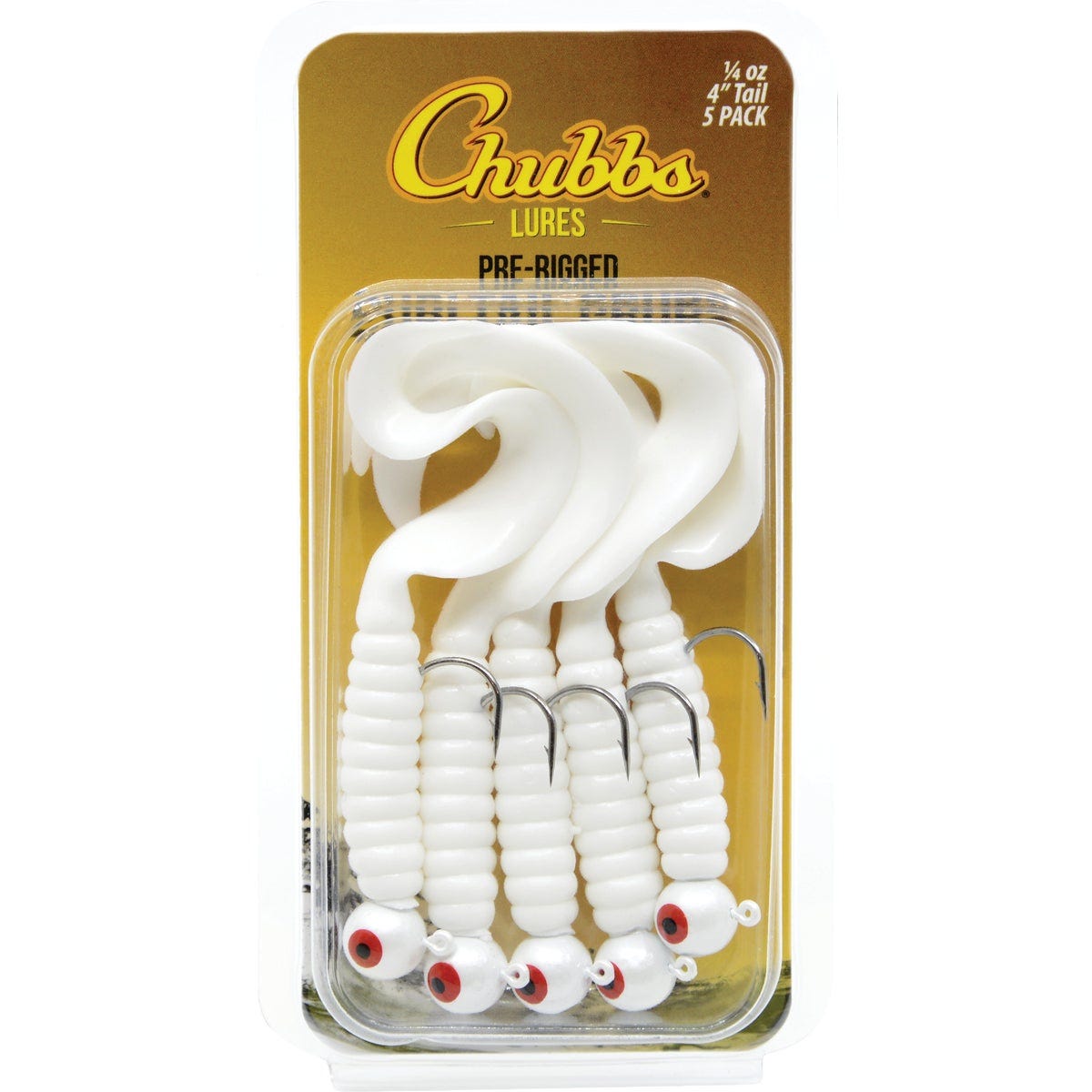 Chubbs 4 In. White Curltail Grub (5-Pack)