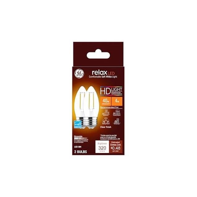 GE 2-Pack 4W 300 Lumens Soft White Relax HD Decorative LED Light Bulbs GE 2-Pack 4W 300 Lumens Soft White Relax HD Decorative LED Light Bulbs
