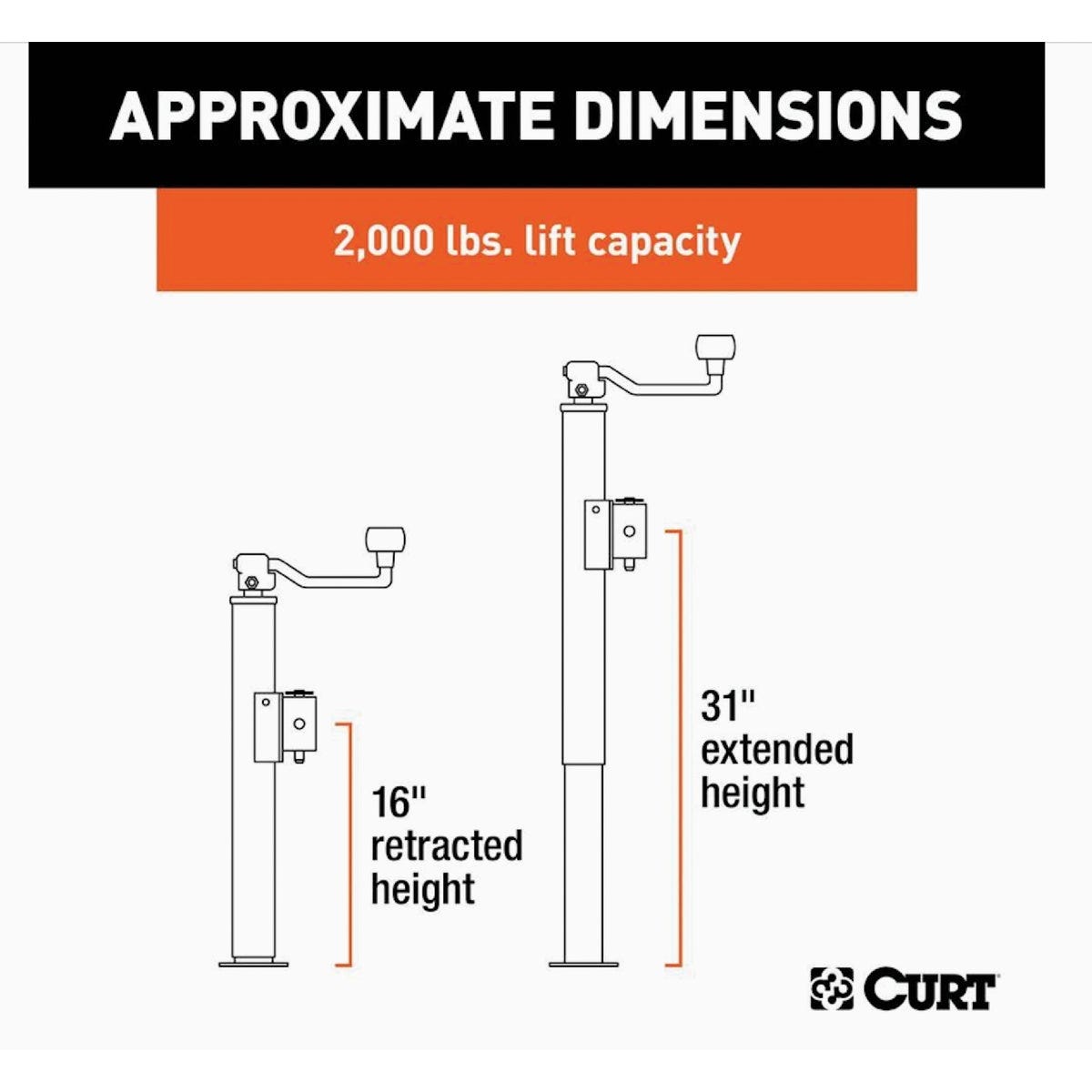 Curt 2000 Lb. Pipe-Mount Swivel Jack With Top Handle, 15 In. Travel - photo 3