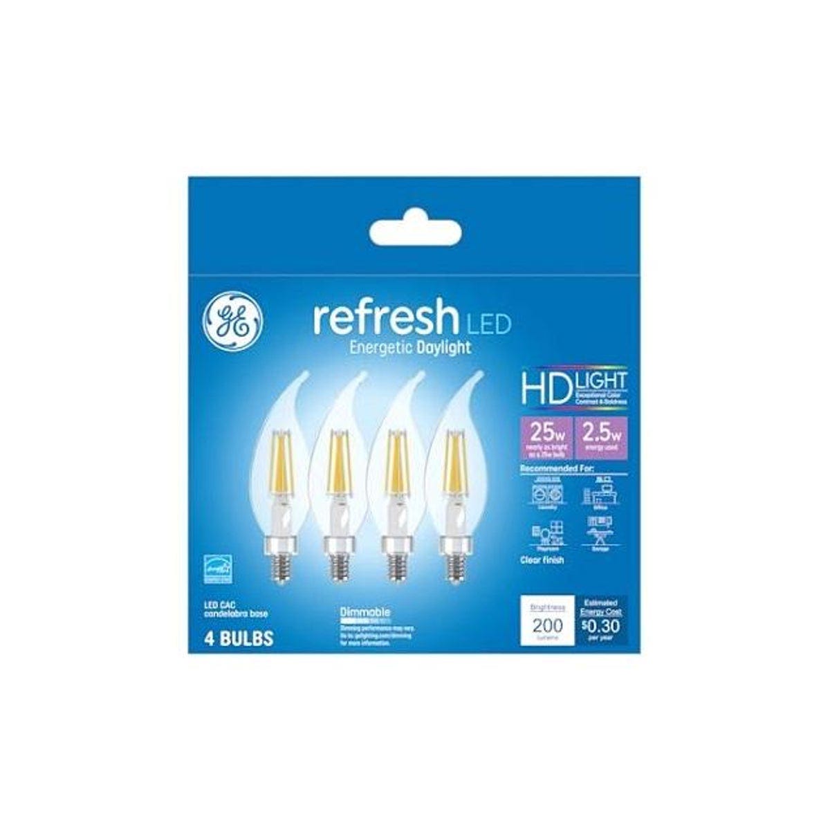 GE 4-Pack 2.5W 200 Lumens LED Chandelier Light Bulbs
