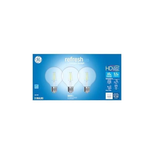 GE 3-Pack 5.5W 500 Lumens Clear LED Globe Light Bulbs