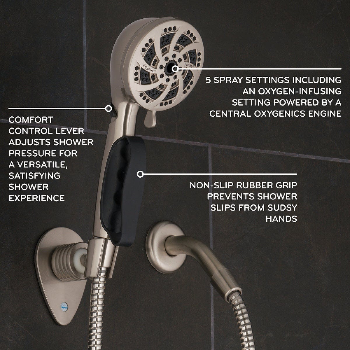 Oxygenics CareSpa 5-Spray 1.8 GPM Handheld Showerhead, Brushed Nickel - photo 3