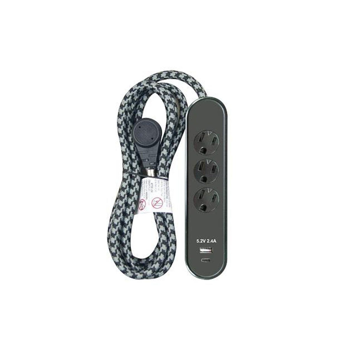 Master Electrician 6 Ft. Black 3-Outlet Power Cord & USB Charger Master Electrician 6 Ft. Black 3-Outlet Power Cord & USB Charger