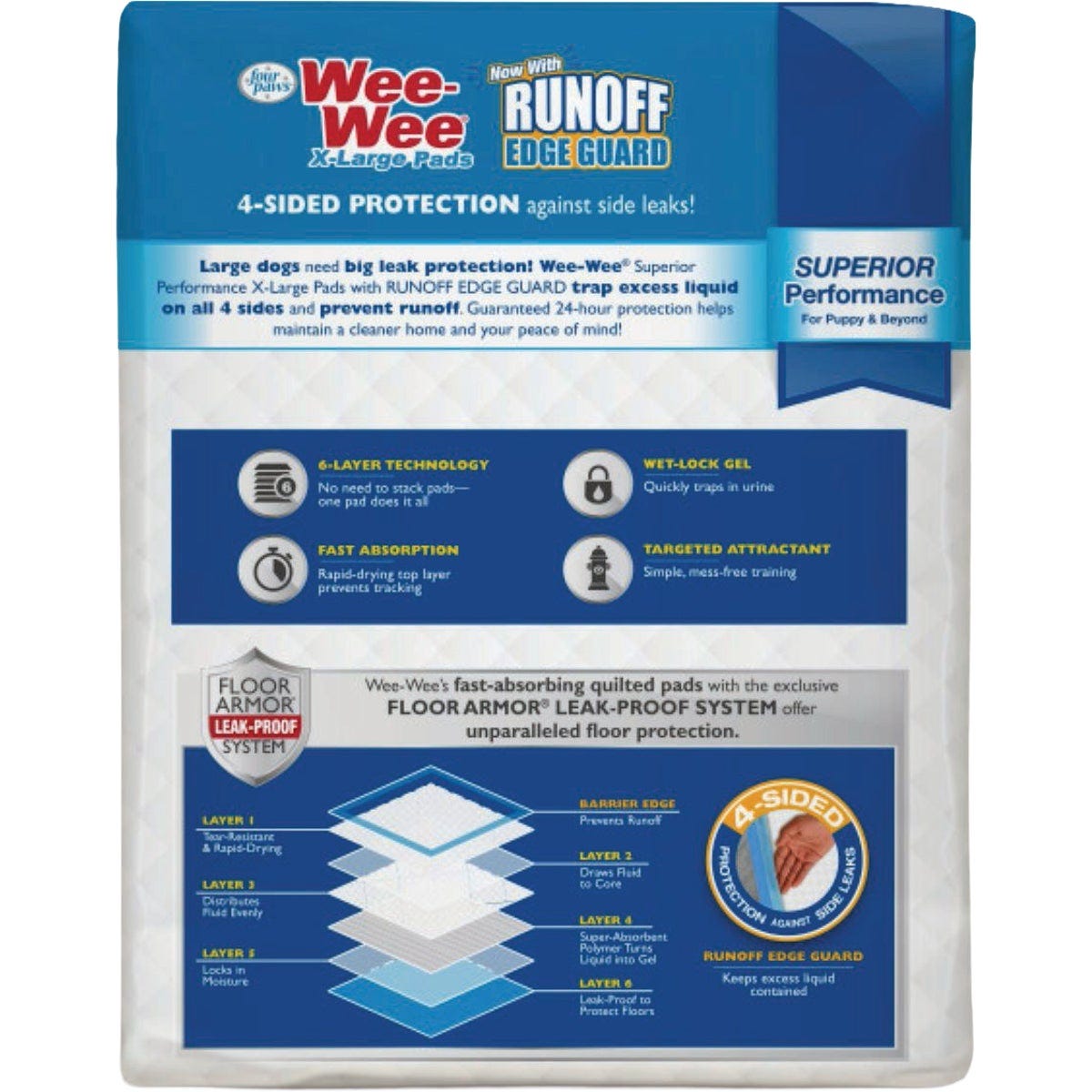 Four Paws Wee-Wee 28 In. x 34 In. XL Dog Pee Pads with Runoff Edge Guard (21-Pack) - photo 2