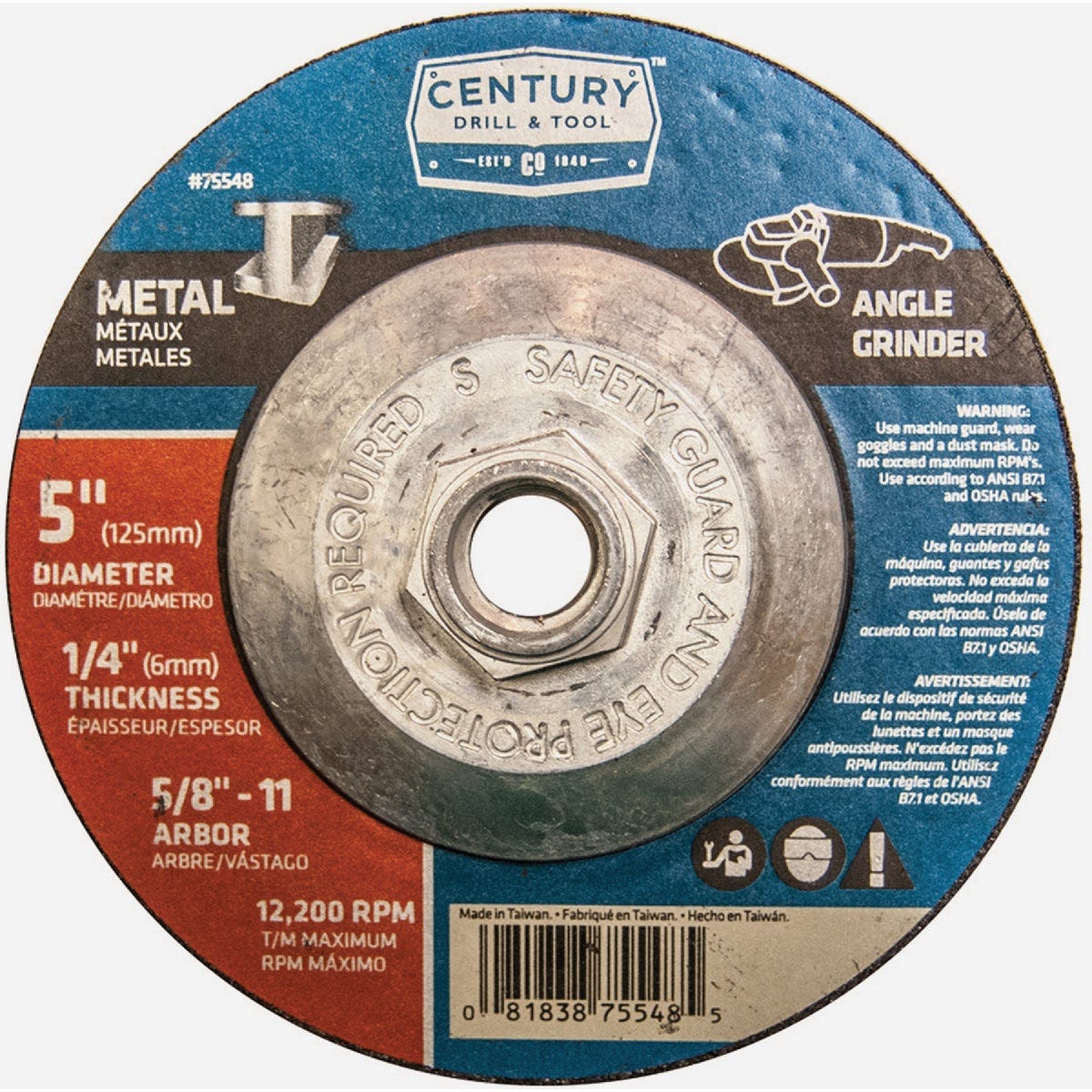 Century Drill & Tool 5 In. x 1/4 In. x 5/8 In.-11 Depressed Center Metal Grinding Wheel