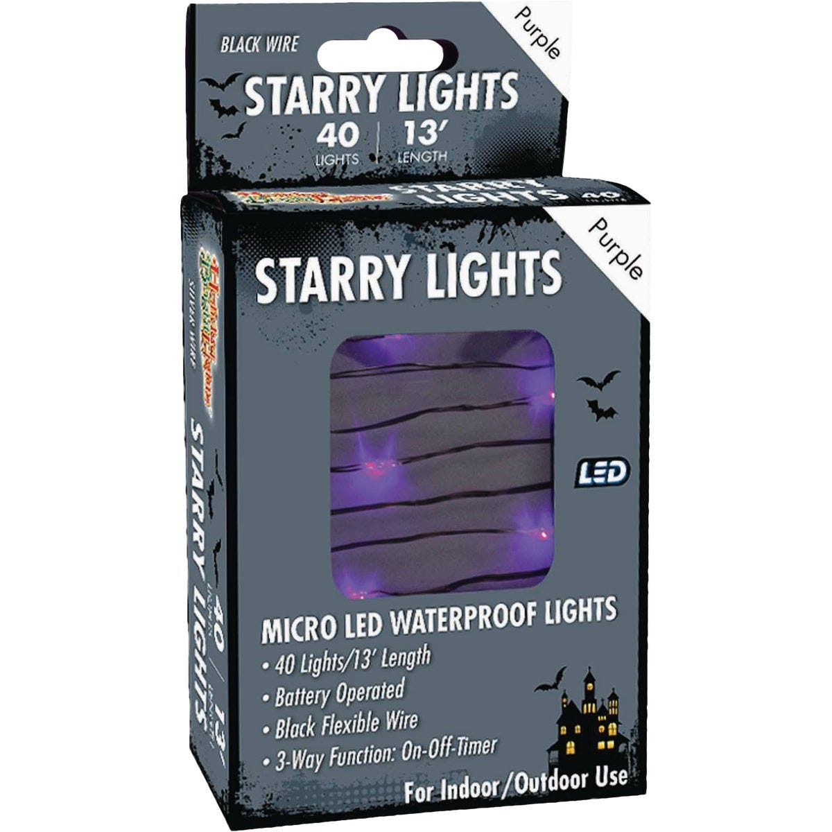 Holiday Bright Lights 40-Bulb Micro LED Purple Battery Operated String Light Set with Black Wire Holiday Bright Lights 40-Bulb Micro LED Purple Battery Operated String Light Set with Black Wire