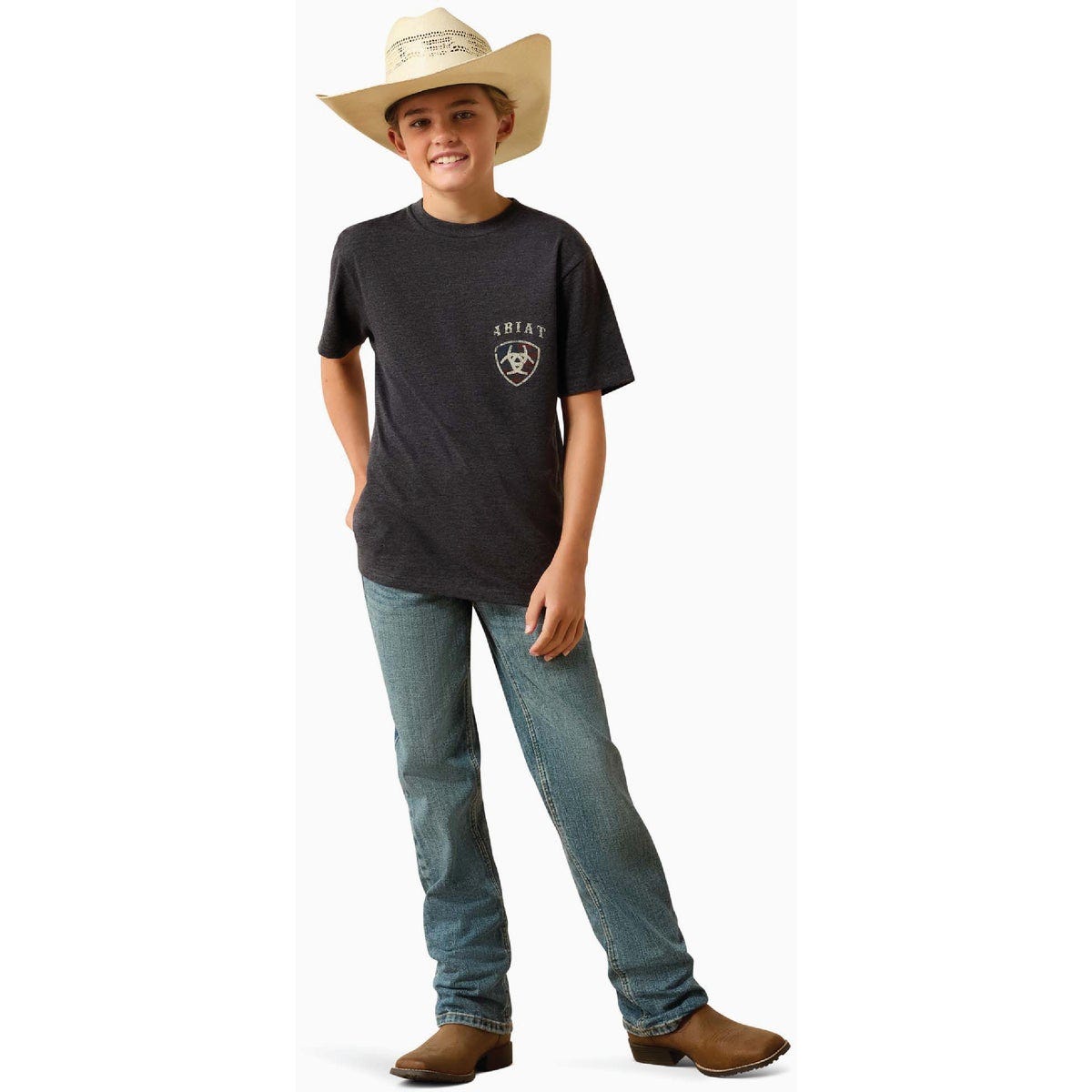 Ariat Youth L Charoal Heather American Bison T-Shirt - photo 4