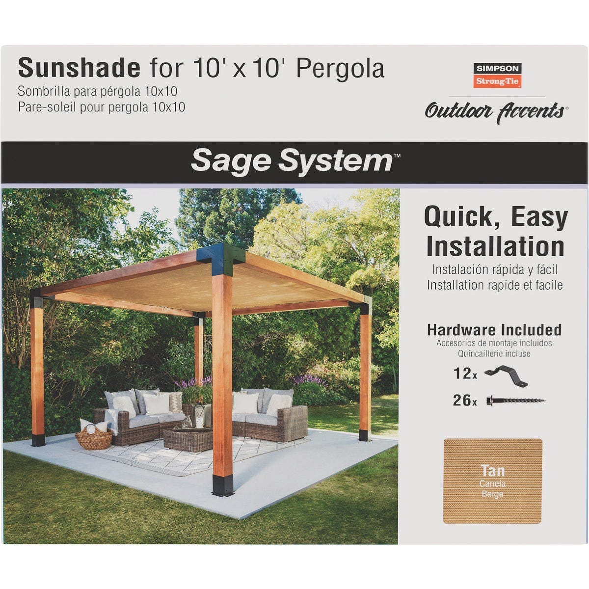 Simpson Strong-Tie Outdoor Accents Sage System Sunshade for 10 Ft. x 10 Ft. Pergola, Tan - photo 3