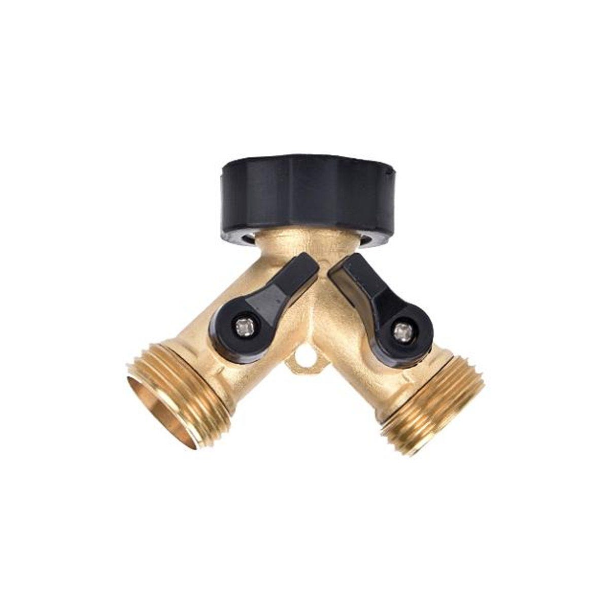 Green Thumb Brass 2-Way Y-Connector Hose Shutoff Valve