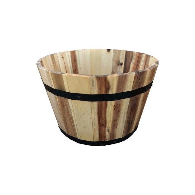 Avera Products 18 In. x 11 In. Wood Barrel Wood Planter Avera Products 18 In. x 11 In. Wood Barrel Wood Planter
