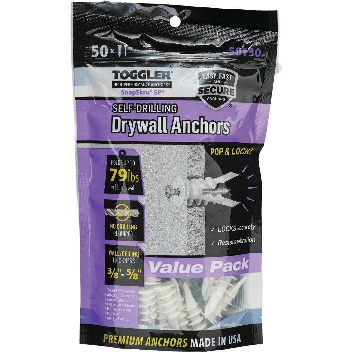 Toggler SnapSkru #8 x 1-1/2 In. 79 Lb. Nylon Self-Drilling Drywall Anchor (50-Count) - photo 2 Toggler SnapSkru #8 x 1-1/2 In. 79 Lb. Nylon Self-Drilling Drywall Anchor (50-Count) - photo 2