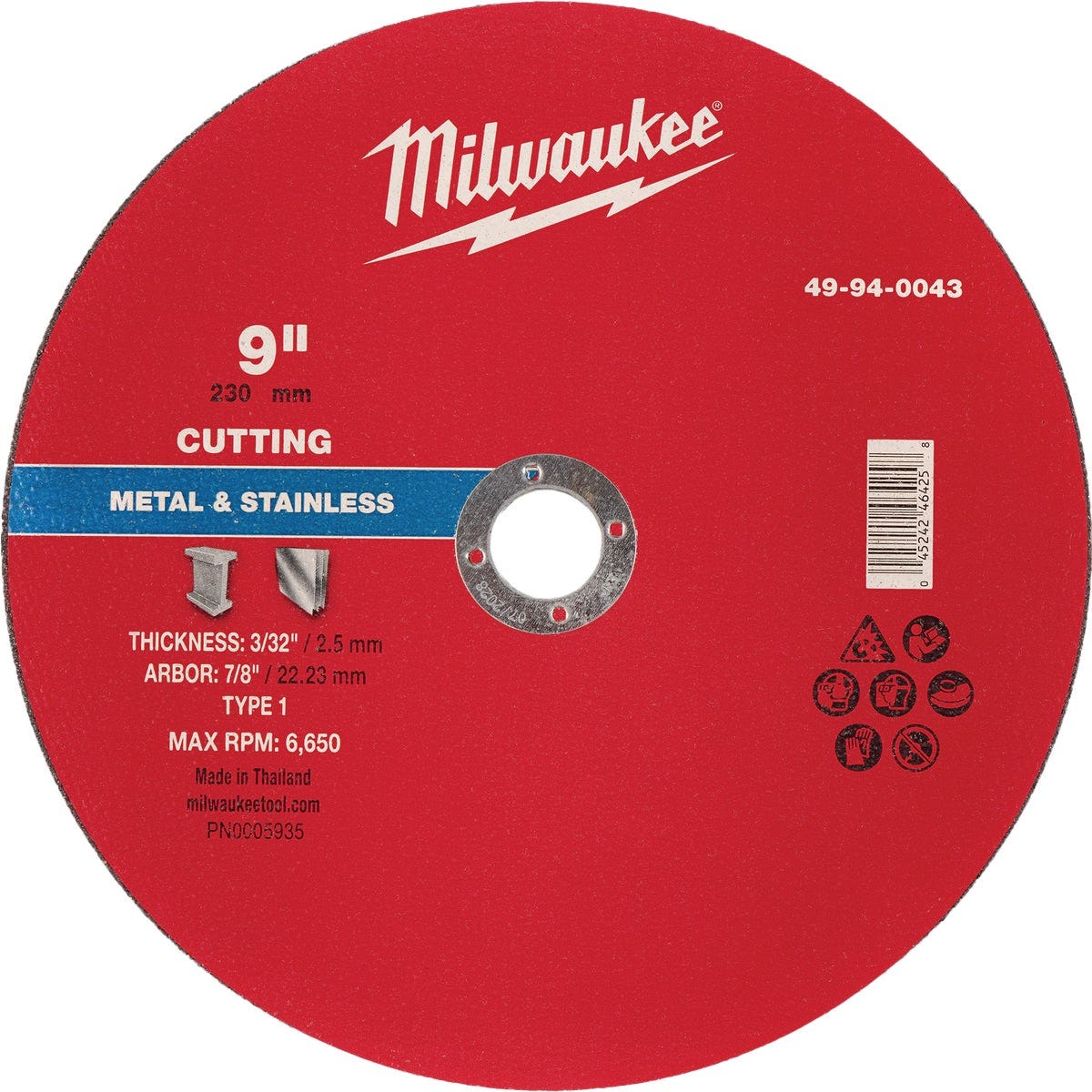 Milwaukee Type 1 9 In. x 3/32 In. x 7/8 In. Metal Cut-Off Wheel Milwaukee Type 1 9 In. x 3/32 In. x 7/8 In. Metal Cut-Off Wheel