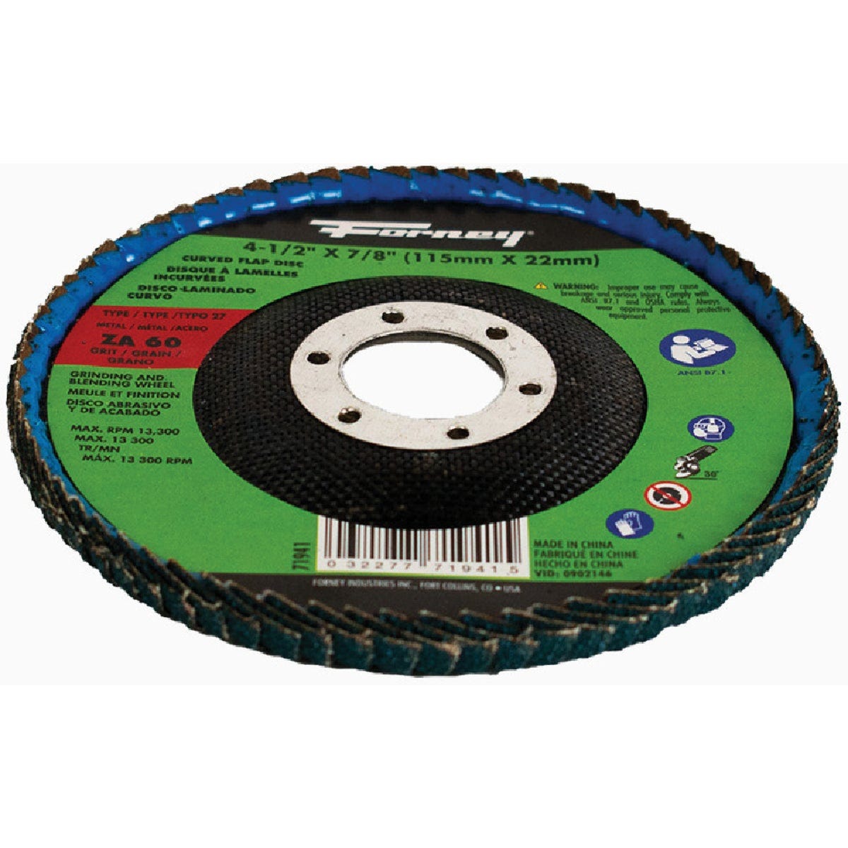 Forney 4-1/2 In. x 7/8 In. 60-Grit Type 27 Curved Edge Flap Disc - photo 2