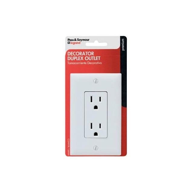 Legrand Pass & Seymour 2-Pole 3-Wire Grounding Decorator Duplex Receptacle & Nylon Wall Plate, White