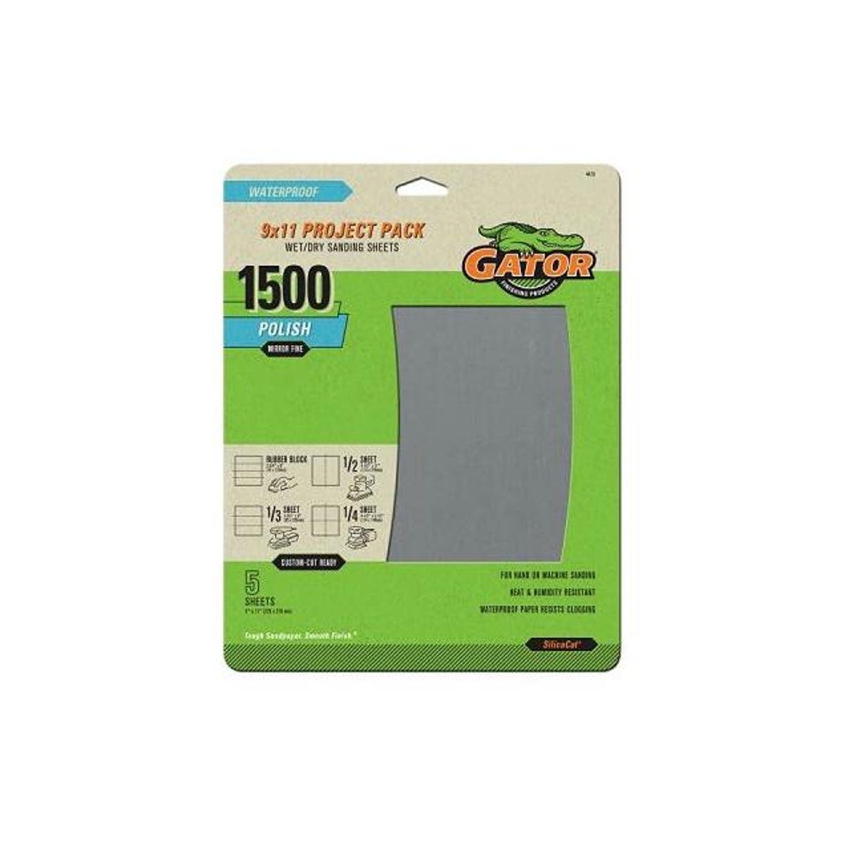 GatorGrit 9 In. x 11 In. Mirror Fine 1500-Grit Sandpaper (5-Pack)