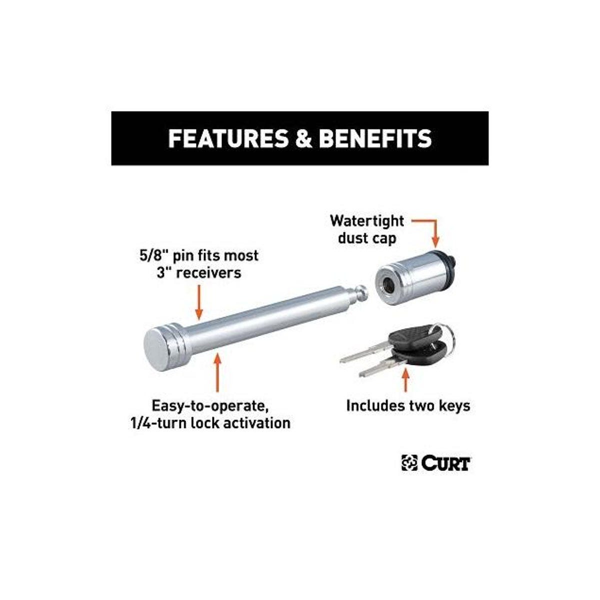 CURT 5/8 In. Chrome Barbell Receiver Lock - photo 4 CURT 5/8 In. Chrome Barbell Receiver Lock - photo 4
