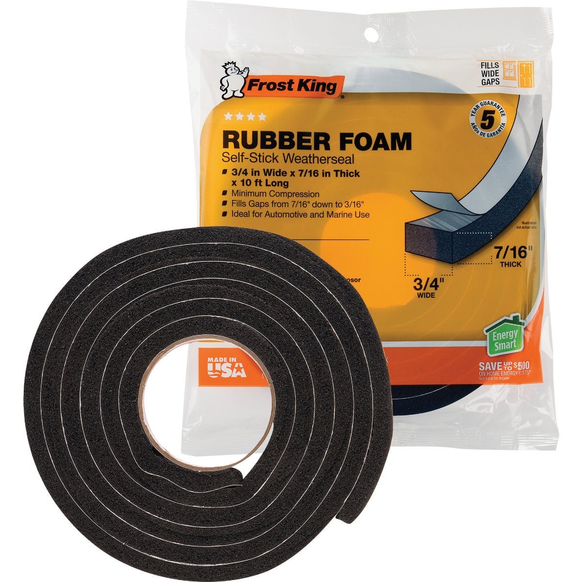 Frost King 3/4 In. W x 7/16 In. T x 10 Ft. L Black Rubber Foam Weatherstrip Tape - photo 4