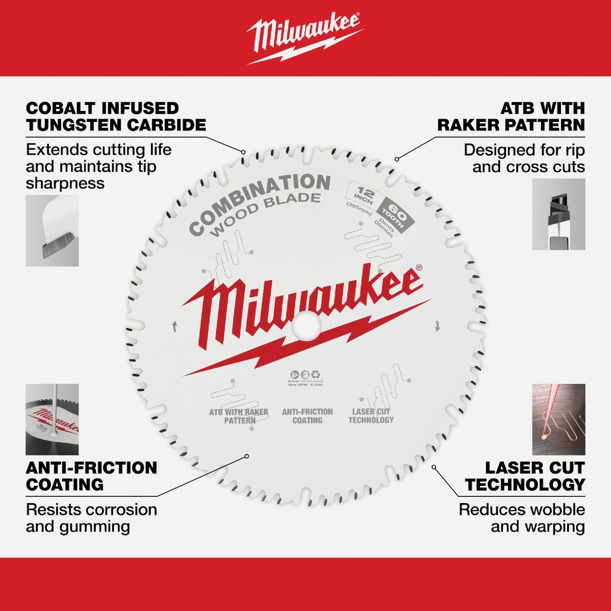 Milwaukee 12 In. 60-Tooth Combination Circular Saw Blade - photo 5 Milwaukee 12 In. 60-Tooth Combination Circular Saw Blade - photo 5