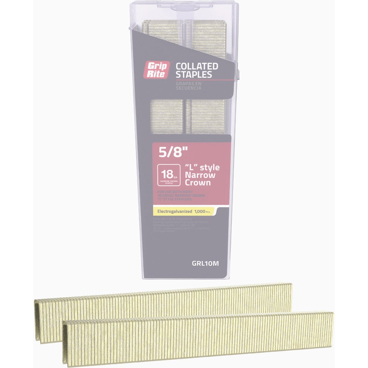 Grip-Rite 1/4 In. x 5/8 In. 18-Gauge Electrogalvanized L-Style Narrow Collated Crown Staple (1000 Ct.)