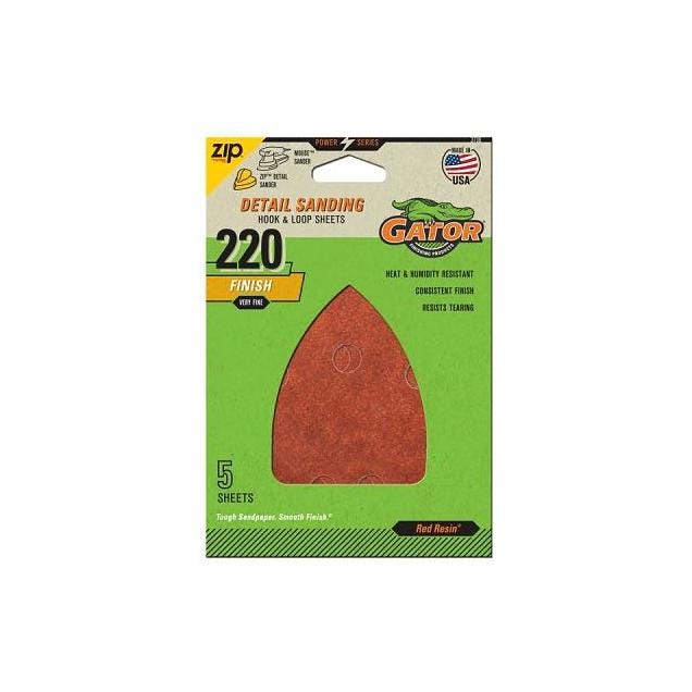 Gator 3-1/2 In. x 5 In. 220 Grit Aluminum Oxide Detail Sanding Sheets (5-Pack)