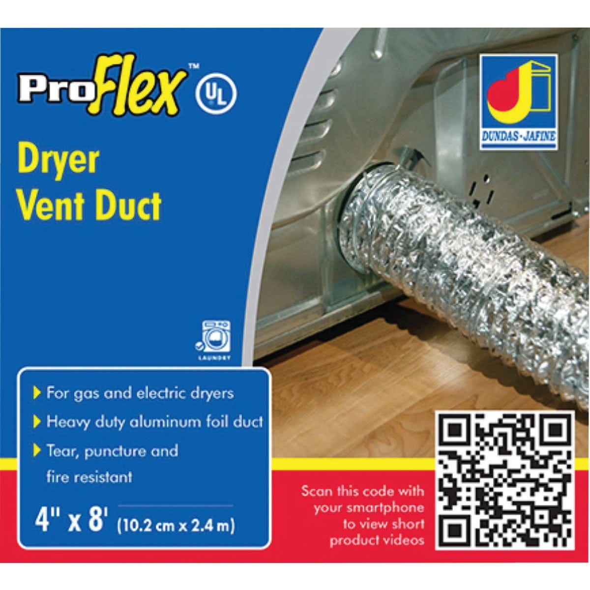 Dundas Jafine ProFlex 4 In. x 8 Ft. Aluminum Flexible Dryer Duct Dundas Jafine ProFlex 4 In. x 8 Ft. Aluminum Flexible Dryer Duct