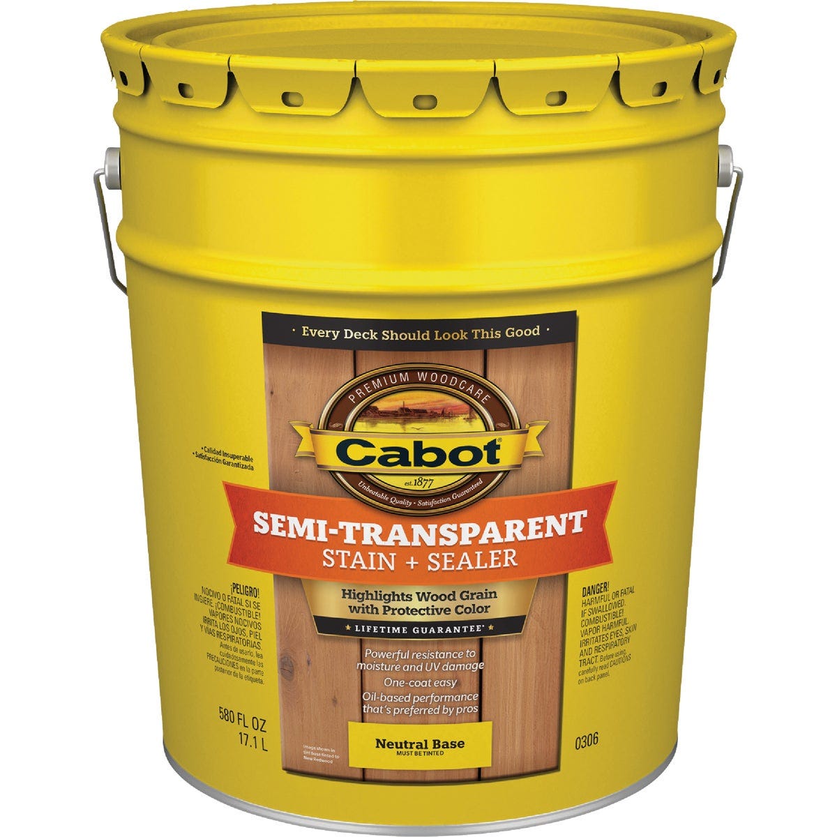 Cabot Semi-Transparent Deck & Siding Exterior Stain & Sealer, 0306 Neutral Base, 5 Gal.