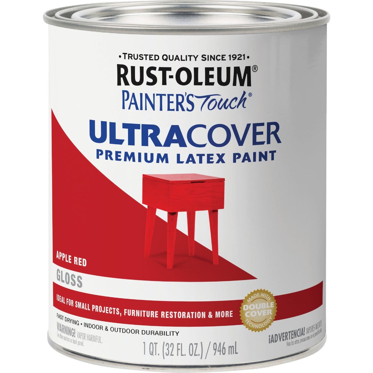 Rust-Oleum Painter's Touch 2X Ultra Cover Premium Latex Paint, Gloss Apple Red, 1 Qt. - photo 2