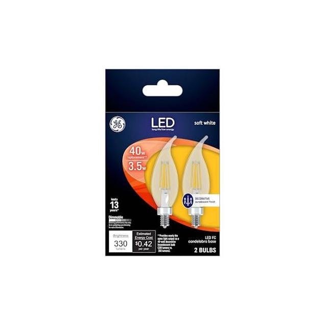 GE 2-Pack 3.5W 330 Lumens Clear Soft White LED Chandelier Light Bulbs