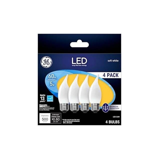 GE 4-Pack 5W Warm White LED Flame Shape Light Bulb