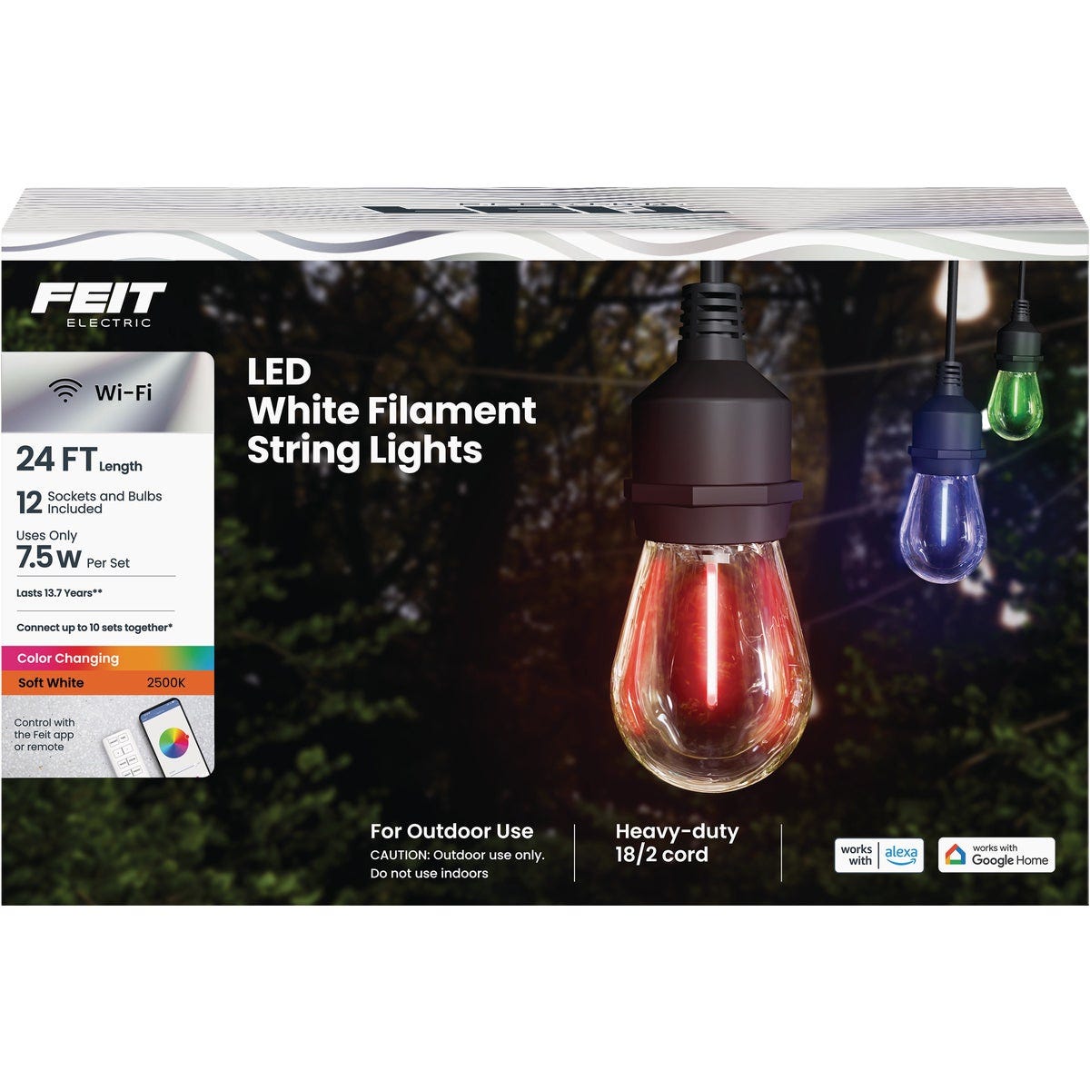 Feit Electric 24 Ft. Smart Color White Filament String Light Set Feit Electric 24 Ft. Smart Color White Filament String Light Set
