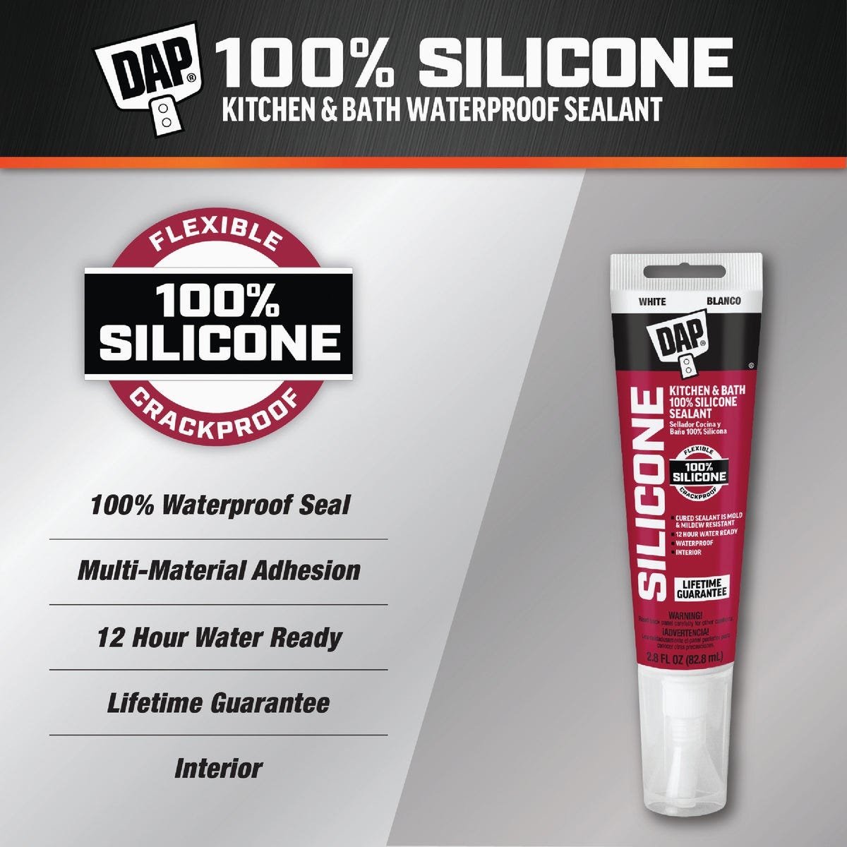 Dap 2.8 Oz. Kitchen & Bath 100% Silicone Rubber Sealant, White - photo 2