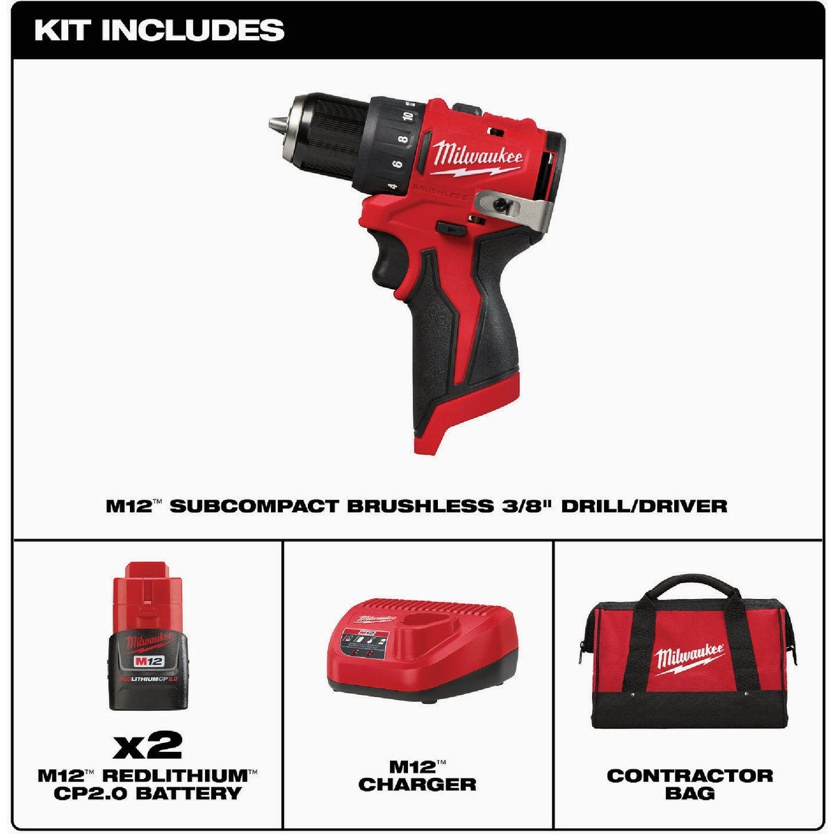 Milwaukee M12 Brushless 3/8 In. Subcompact Cordless Impact Drill/Driver Kit with (2) Batteries & Charger - photo 4