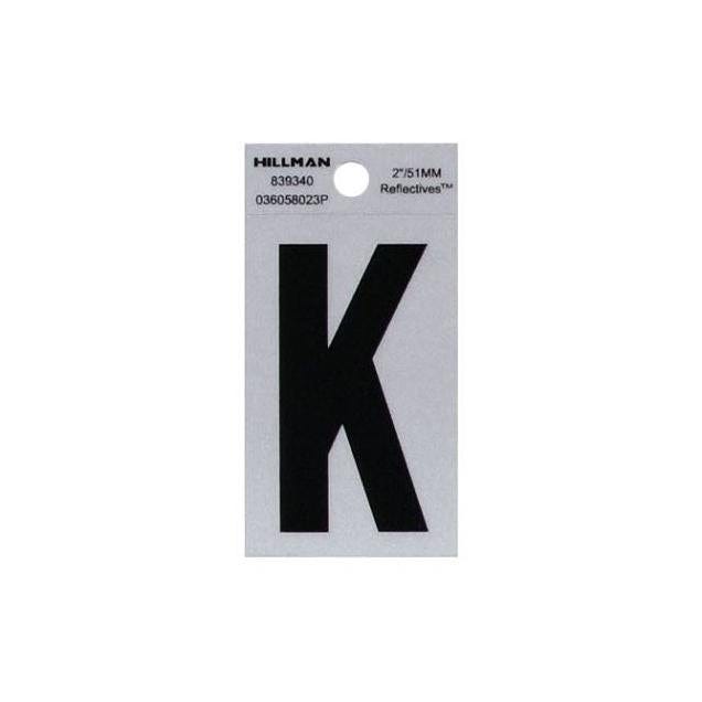 Hillman 2 In. Vinyl Black & Silver Reflective Adhesive Letter, K Hillman 2 In. Vinyl Black & Silver Reflective Adhesive Letter, K