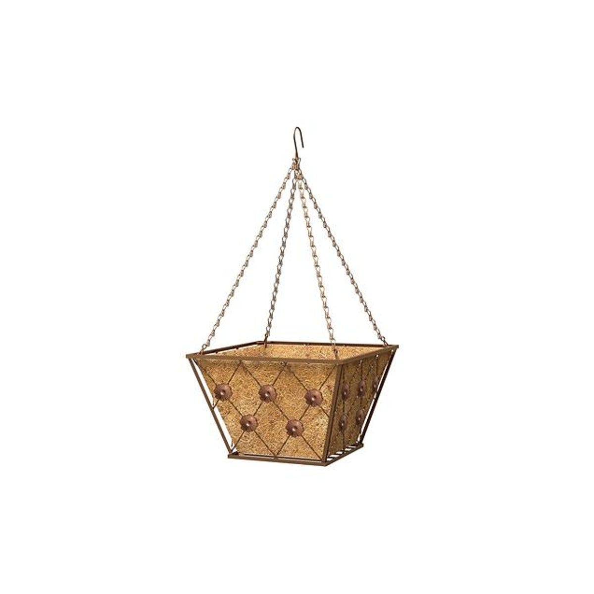 Green Thumb 14 In. Brushed Bronze Regency Style Square Hanging Basket With Coco Liner Green Thumb 14 In. Brushed Bronze Regency Style Square Hanging Basket With Coco Liner