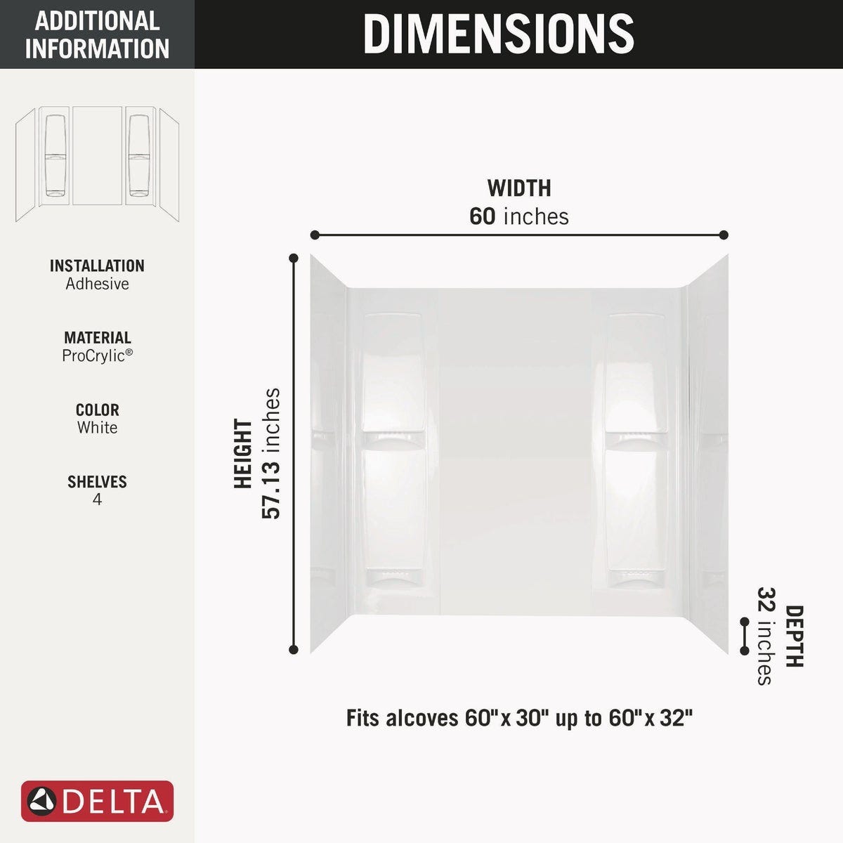 Delta 5-Piece White Pro-Series Easy-Up Adhesive Tub Surround - photo 2 Delta 5-Piece White Pro-Series Easy-Up Adhesive Tub Surround - photo 2