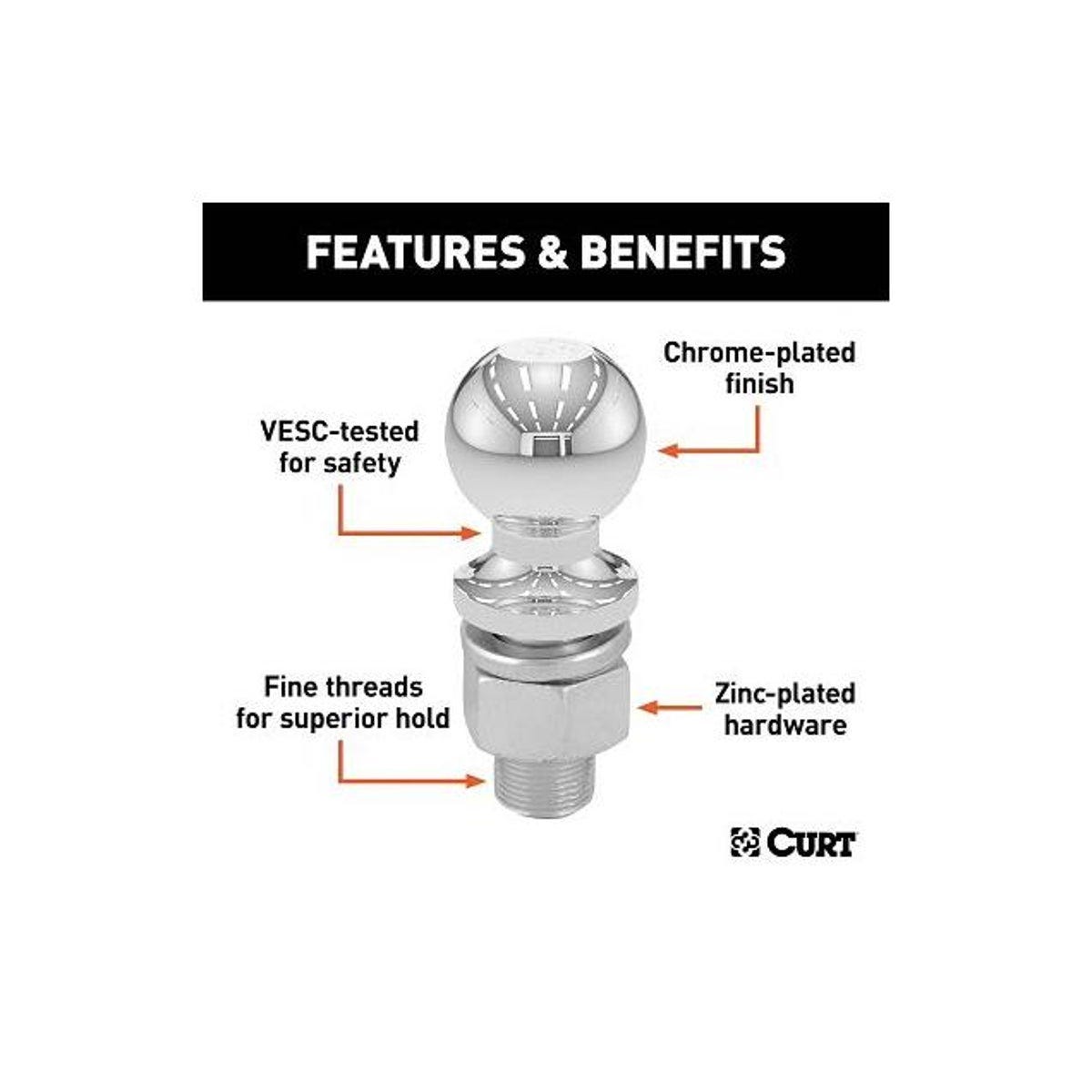 CURT 1-7/8 In. Chrome ATV Tow Ball for Lawn Tractor Hitch Ball, 2,000 Lb. Load - photo 4