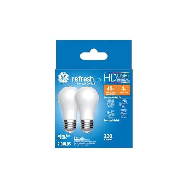 GE 4W Daylight A15 Medium Base 320 Lumens Ceiling Fan LED Light Bulb (2-Pack) GE 4W Daylight A15 Medium Base 320 Lumens Ceiling Fan LED Light Bulb (2-Pack)