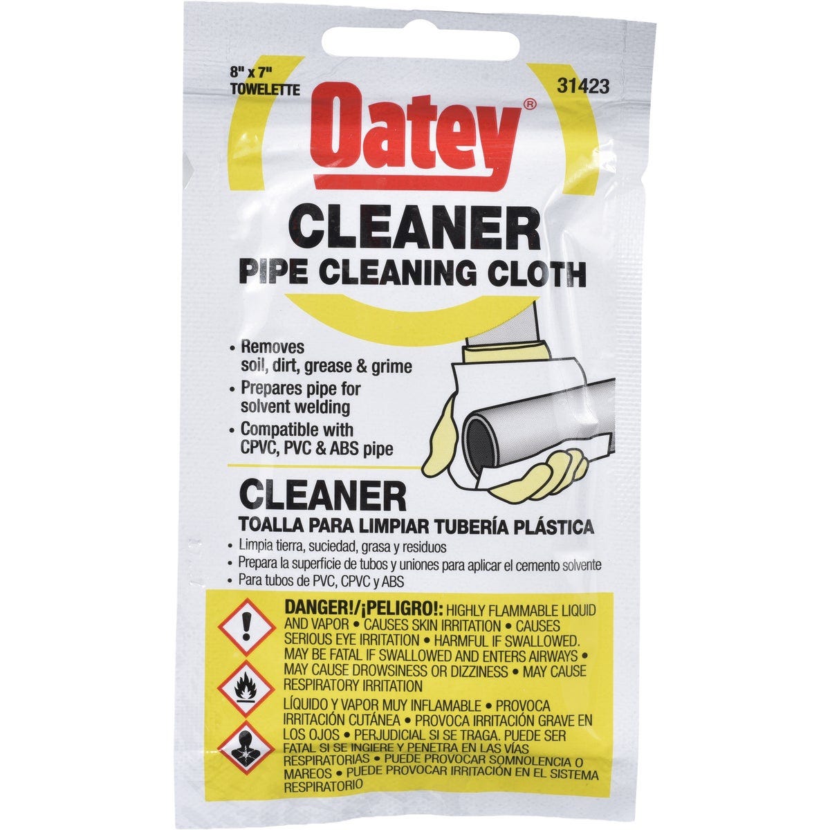 Oatey 8 In. x 7 In. CPVC PVC ABS Pipe Cleaner Cloth Wipe Oatey 8 In. x 7 In. CPVC PVC ABS Pipe Cleaner Cloth Wipe