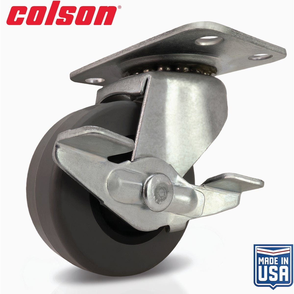 Colson 2 In. Gray TPR Swivel Plate Caster with Locking Brake Colson 2 In. Gray TPR Swivel Plate Caster with Locking Brake