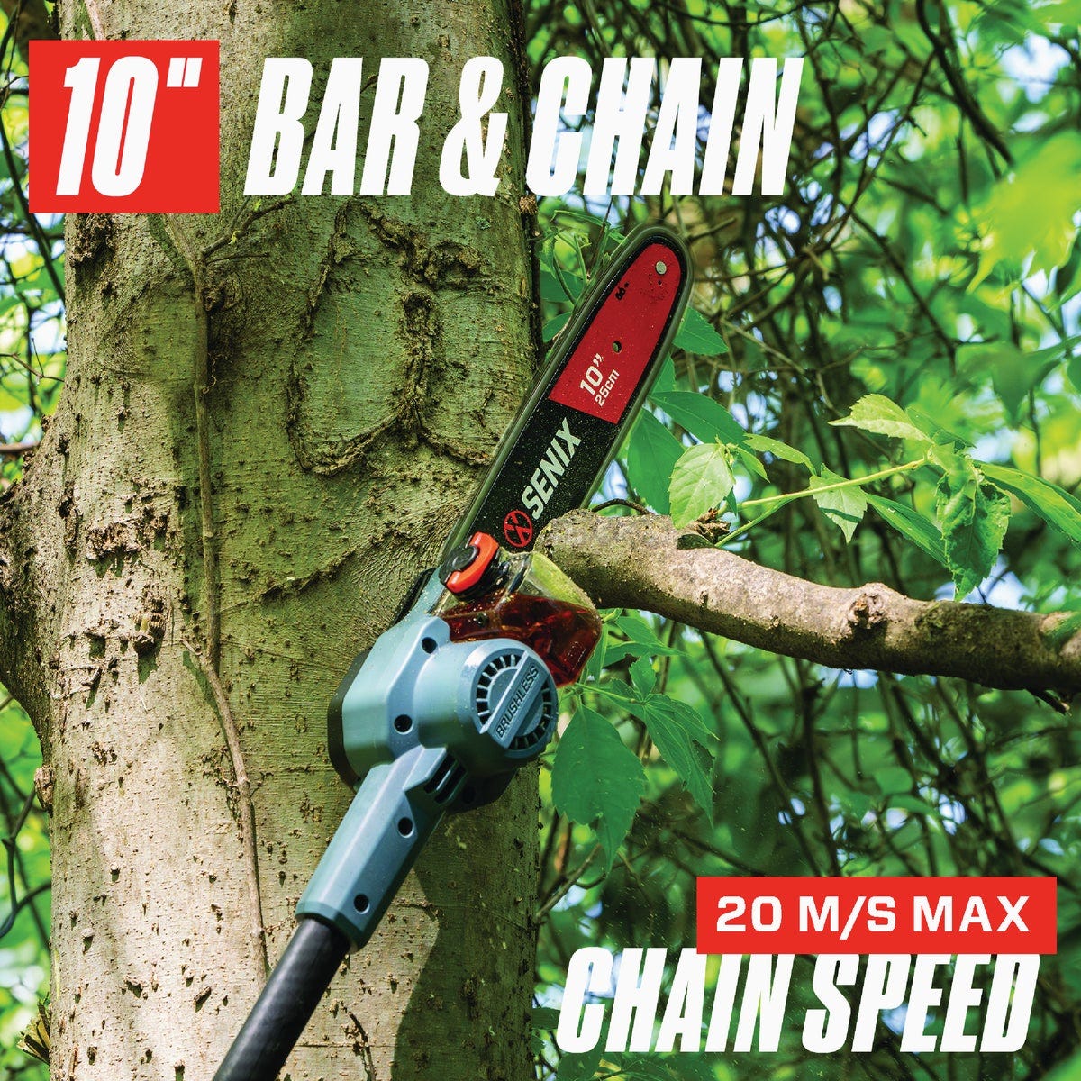 Senix X6 60V Max 10 In. Brushless Cordless Pole Saw Kit with 3.0 Ah Battery & Charger - photo 4 Senix X6 60V Max 10 In. Brushless Cordless Pole Saw Kit with 3.0 Ah Battery & Charger - photo 4