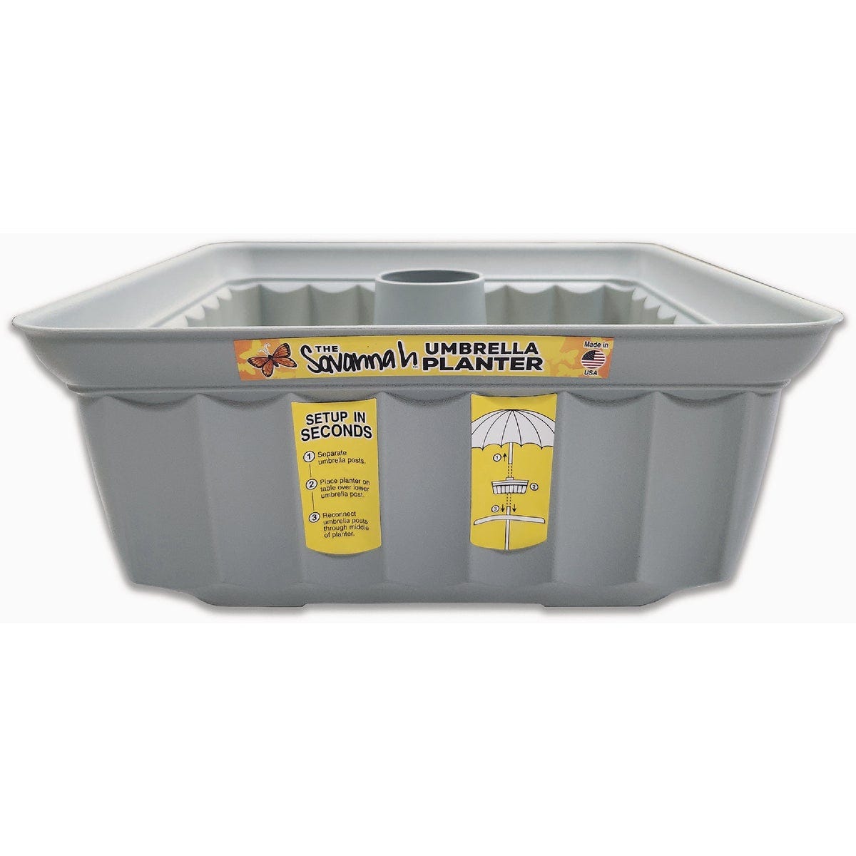 Savannah 13 In. Gray Square Umbrella Planter