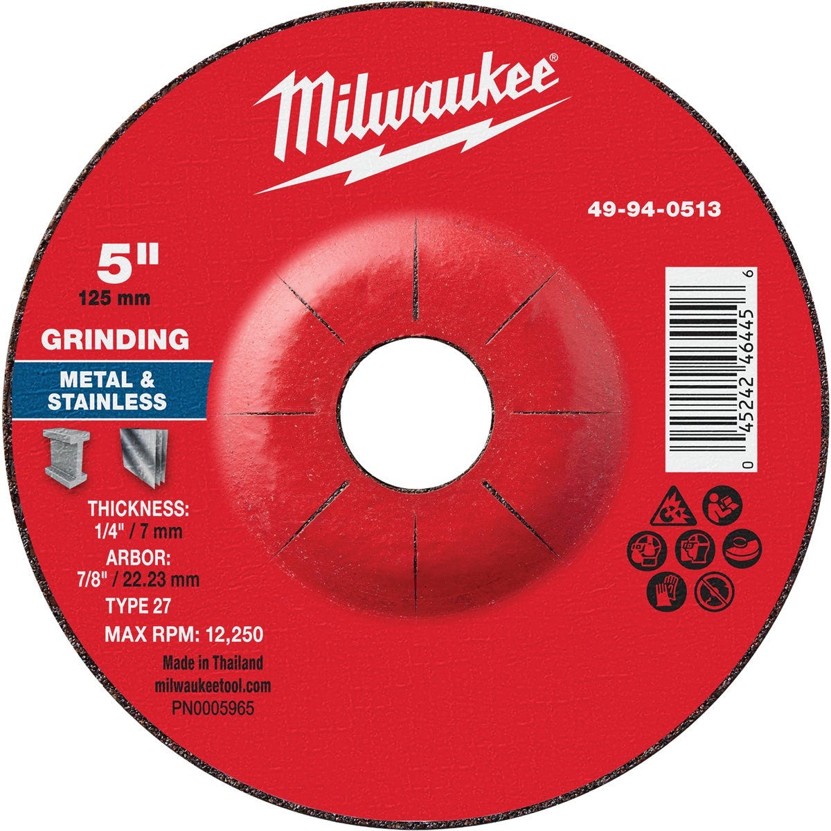 Milwaukee Type 27 5 In. x 1/4 In. x 7/8 In. Metal Grinding Cut-Off Wheel Milwaukee Type 27 5 In. x 1/4 In. x 7/8 In. Metal Grinding Cut-Off Wheel