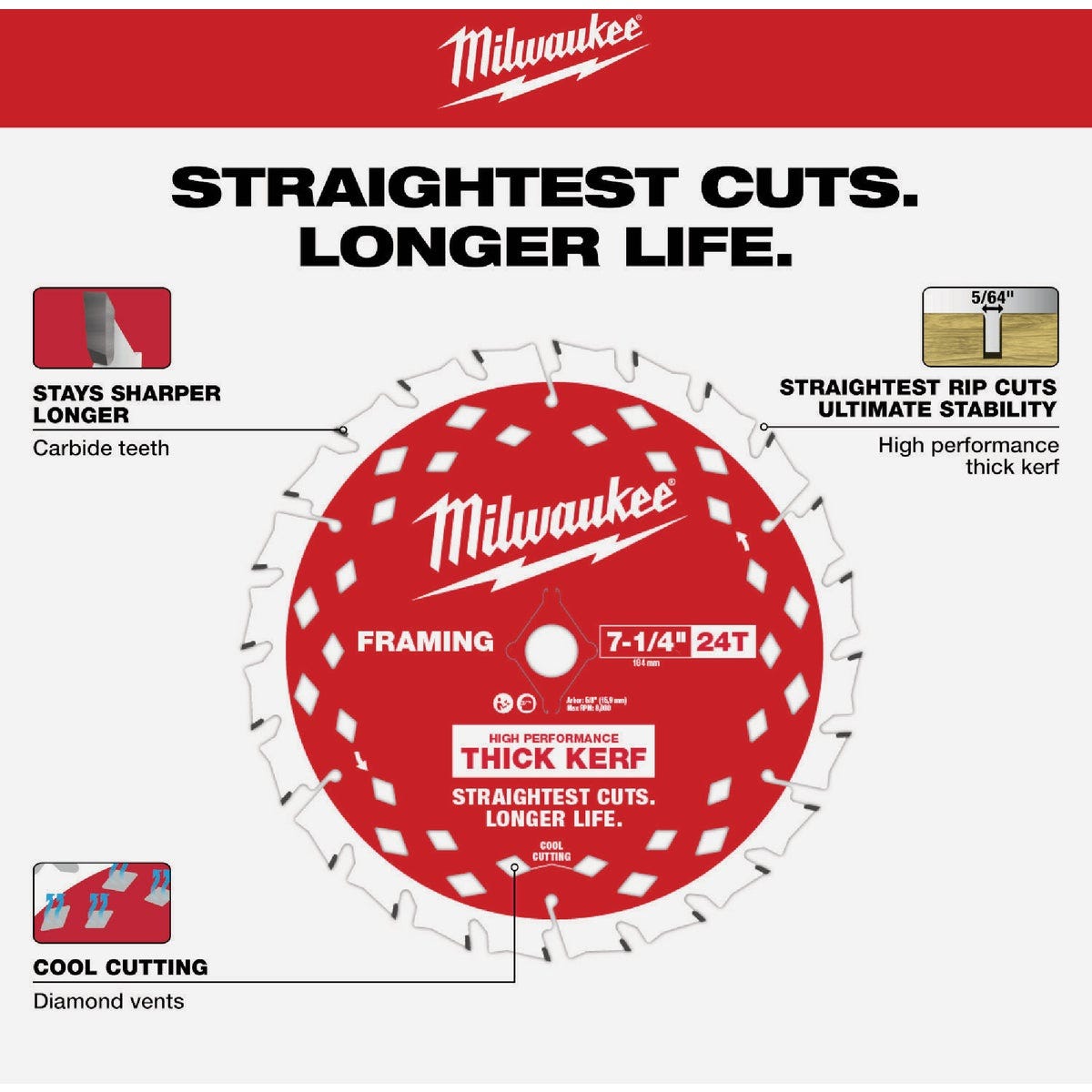 Milwaukee 7-1/4 In. 24-Tooth Thick Kerf Framing Circular Saw Blade (10-Pack) - photo 5
