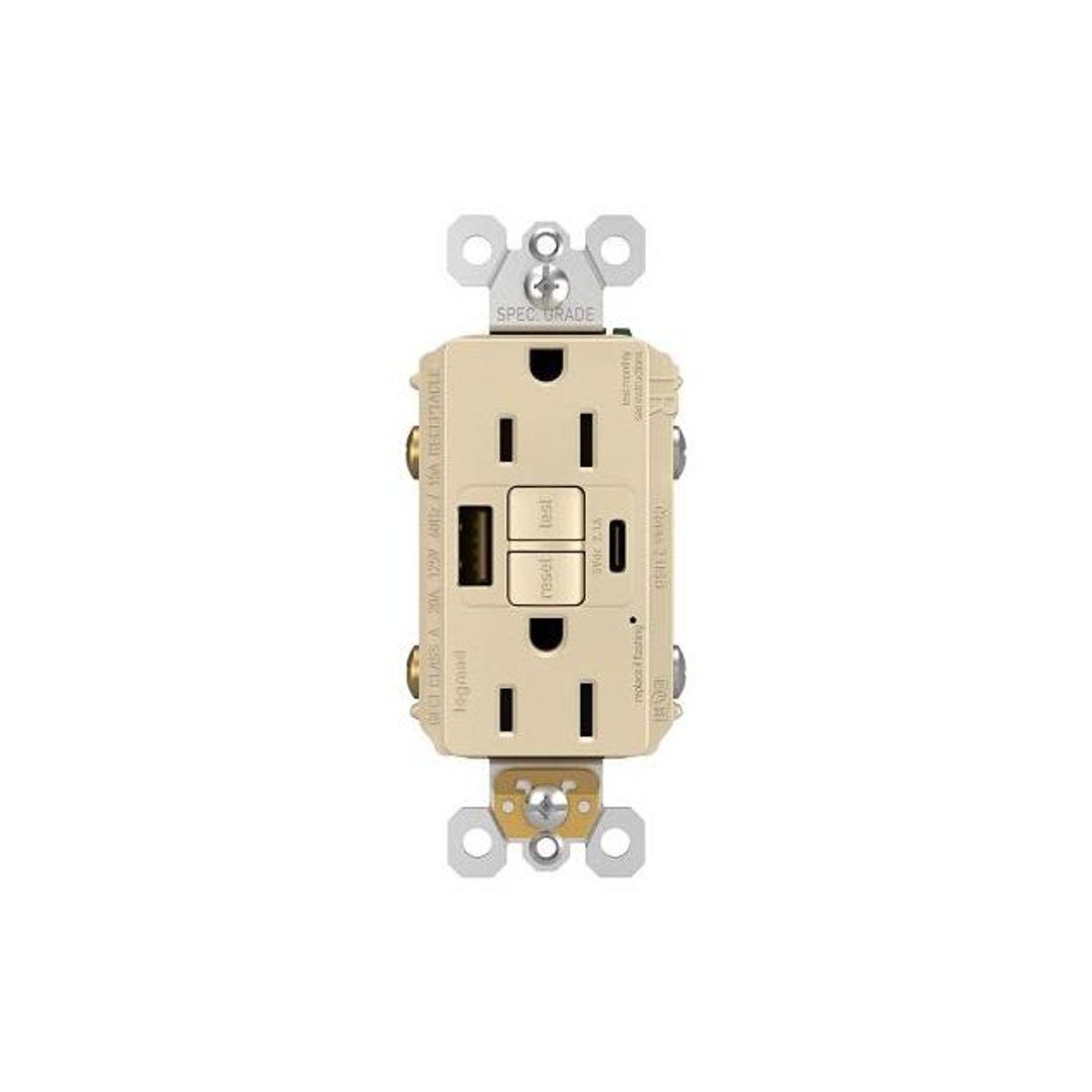 Legrand Pass & Seymour Radiant 15A Ivory Tamper-Resistant Self-Test GFCI USB Type-A/C Outlet Legrand Pass & Seymour Radiant 15A Ivory Tamper-Resistant Self-Test GFCI USB Type-A/C Outlet