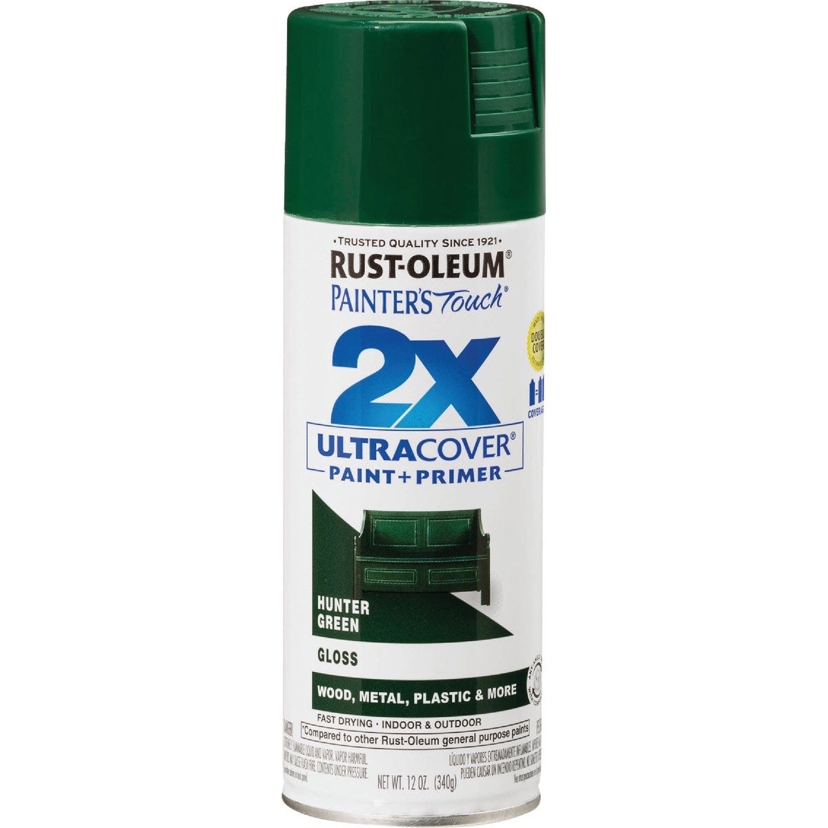 Rust-Oleum Painter's Touch 2X Ultra Cover 12 Oz. Gloss Paint + Primer Spray Paint, Hunter Green - photo 2